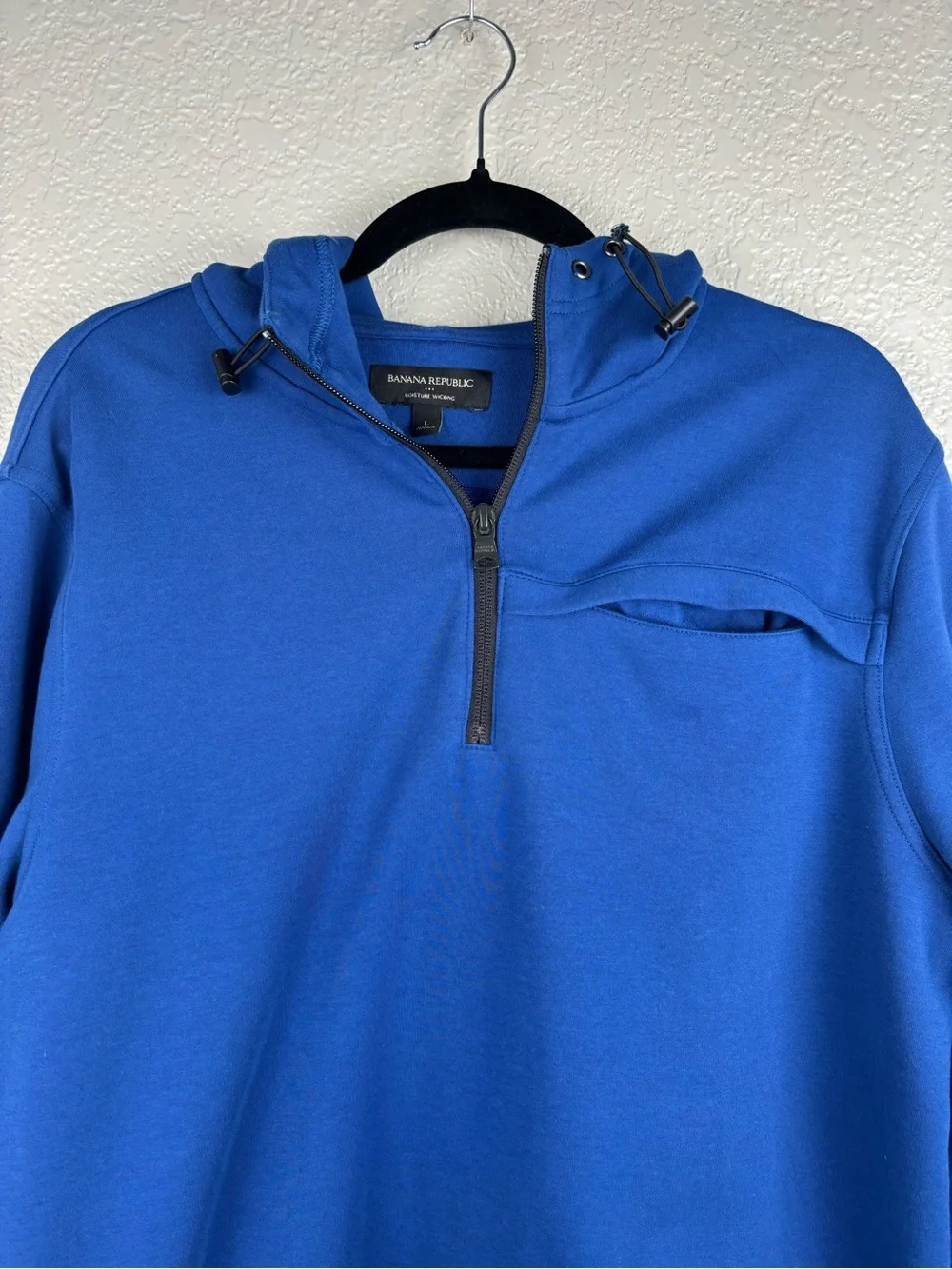 Banana Republic Men Moisture Wicking Quarter Zip Hoodie Royal Blue Large